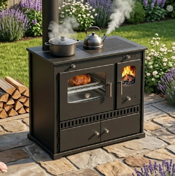 Outdoor-Küchenofen Pizzaofen Gartenherd P ECO INOX Edelstahlbackfach, linke Version